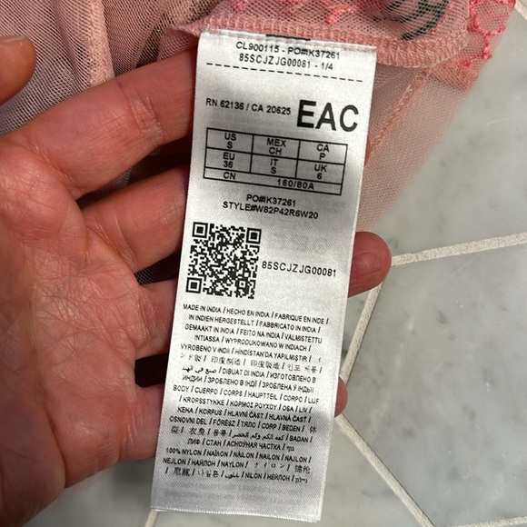 GUESS Sheer Pink Off the Shoulder Crop Top with Floral Embellishment - Picture 4 of 4